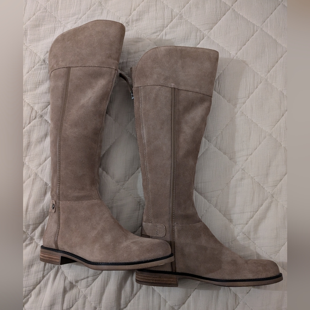 Franco Sarto Suede Knee High Boots. Size 8. Christine. Tan Mushroom.